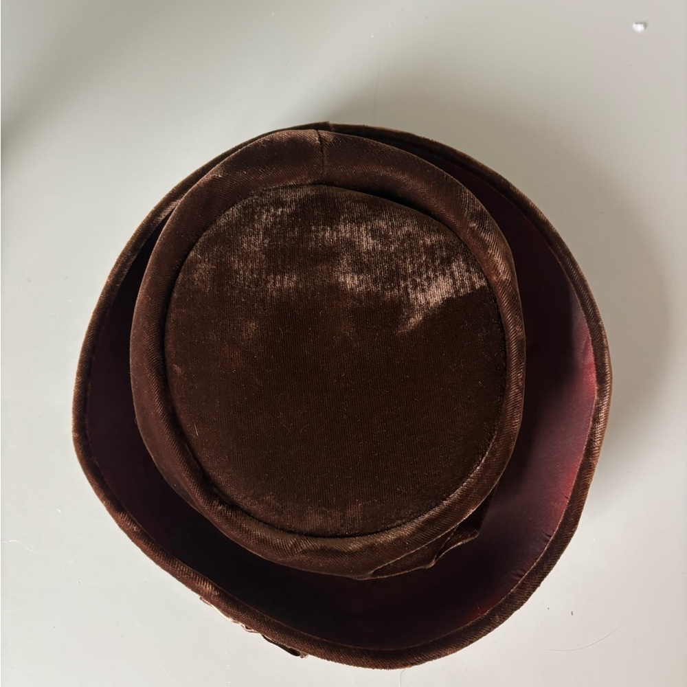 Vintage Union Made Brown Velvet Pillbox Hat Bow Detail 1950s 1960s ADW USA - Picture 4 of 7